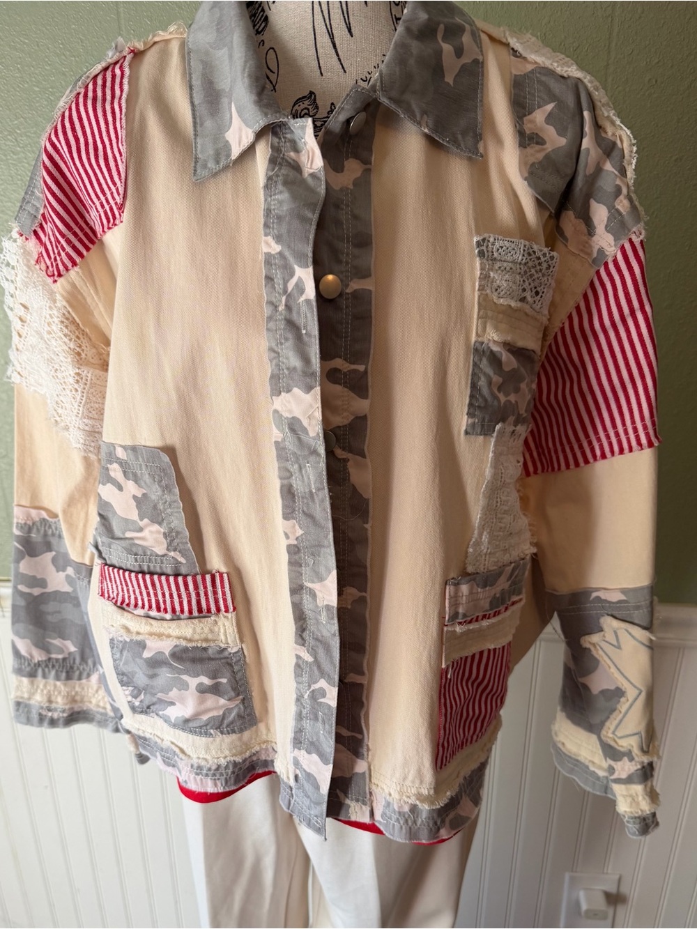 NWT POL *Sold Out* Patchwork Americana Utility Jacket/Shacket. Lightweight.